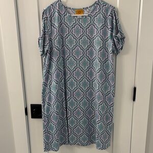 Ruby Rd. Patterned Dress with Open Arm Sleeves